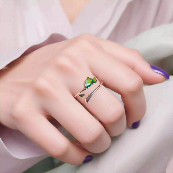 Bague Foglia Verde en argent 925 avec design fleur ajustable et raffiné