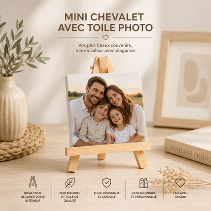 Cadre photo personnalisé sur toile avec chevalet, photo de famille imprimée en UV et vernis  