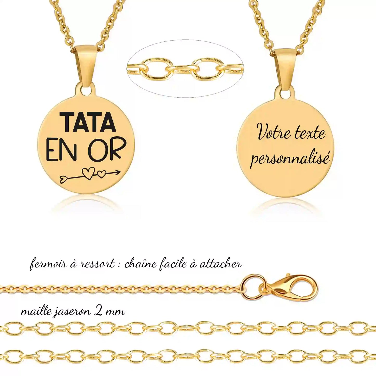 collier gravure personnalisée - cadeau pour  tata ou soeur - gravure recto verso