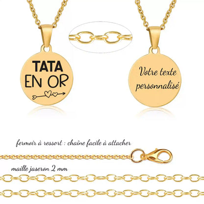 collier gravure personnalisée - cadeau pour  tata ou soeur - gravure recto verso