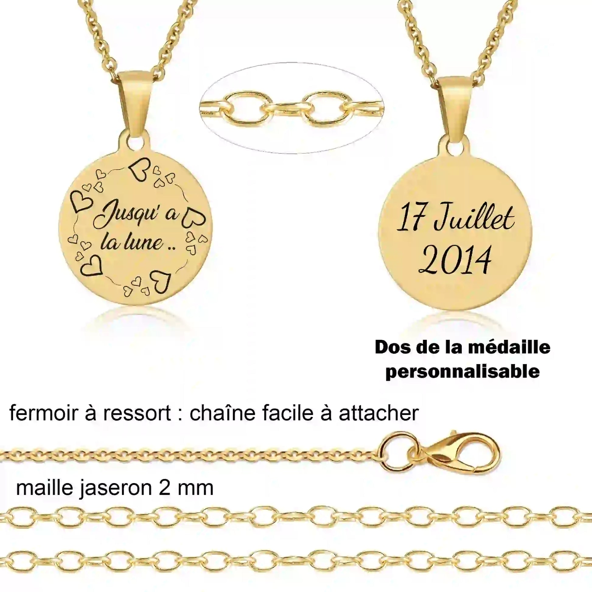 collier couronne de cœur gravure personnalisée