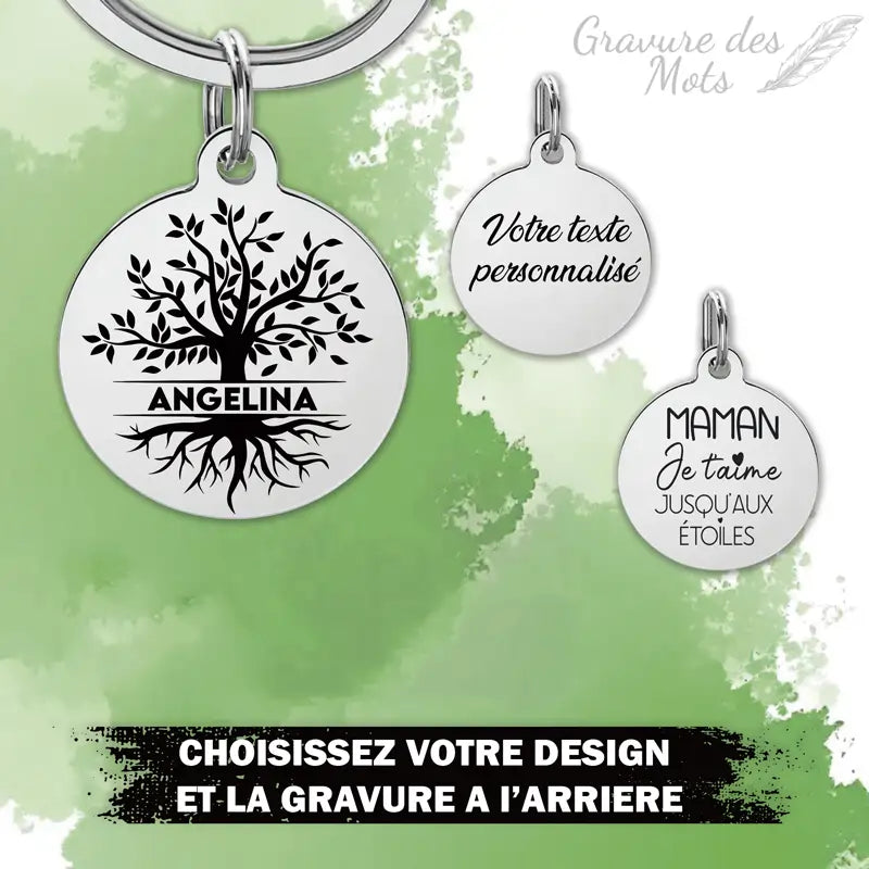 Porte-clé Arbre de Vie gravure personnalisée au dos