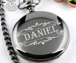 Montre à gousset noire personnalisée