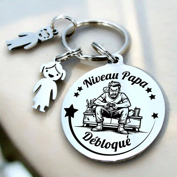 Porte-clés personnalisé "Niveau Papa Débloqué" 