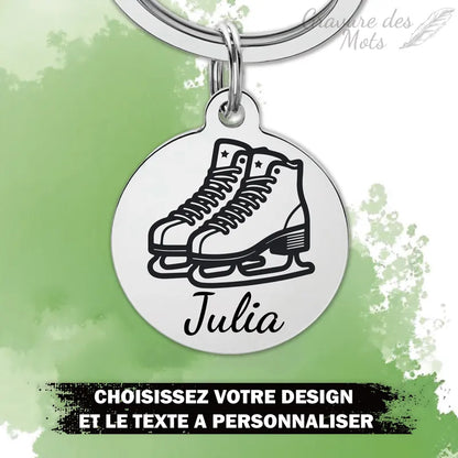 porte clé patin à glace avec gravure prénom  personnalisable