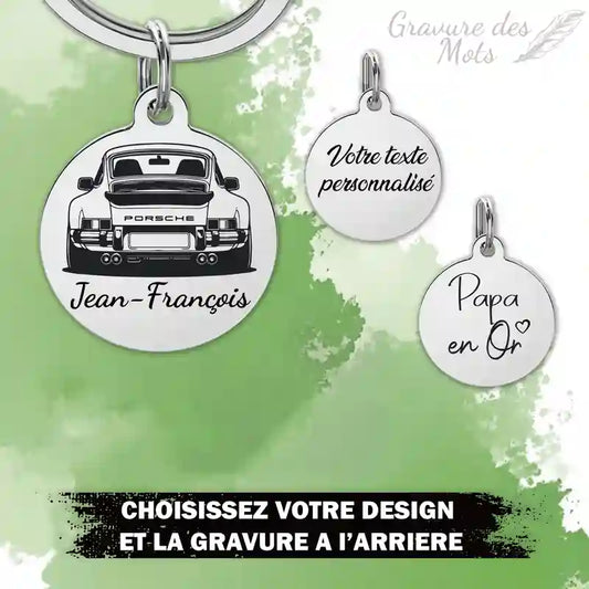 porte clé Porsche avec gravure personnalisable à l'arrière