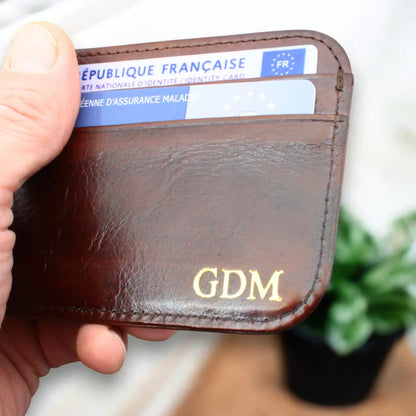 Porte carte cuir marron homme personnalisation dorure or