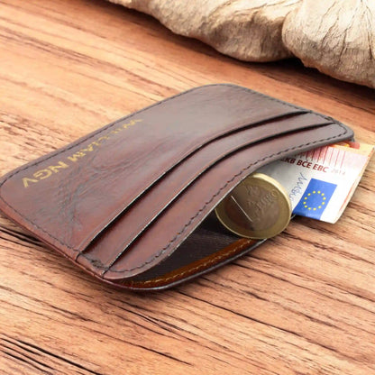 Porte carte personnalisé en cuir marron pour homme fabriqué en Italie