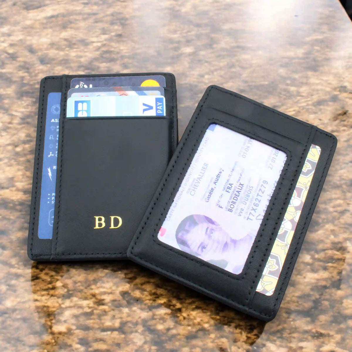 porte carte en cuir noir pour homme -RFID