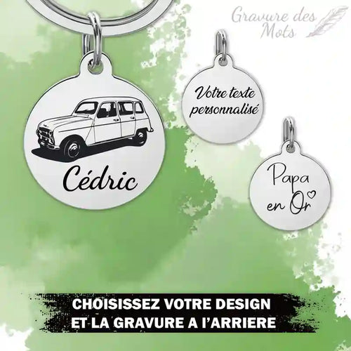 porte clé Renault 4L avec gravure personnalisable à l'arrière - vue alternative