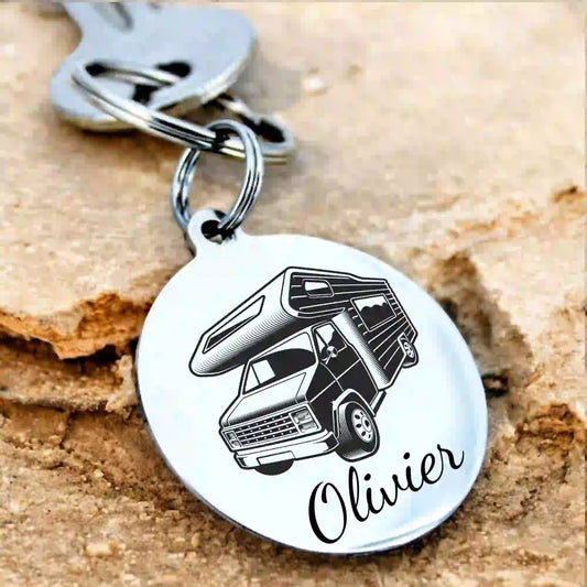 orte-clé gravure camping-car, parfait pour un cadeau unique.