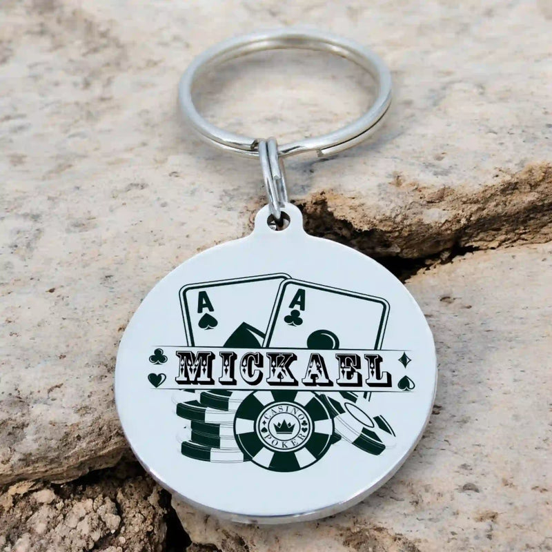Porte clé poker gravure personnalisée avec prénom du joueur