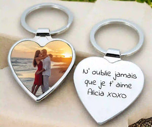Porte-clé photo coeur personnalisé