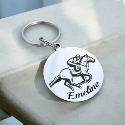 Porte-clé gravé cavalier avec silhouette de cheval et texte personnalisé - vue alternative