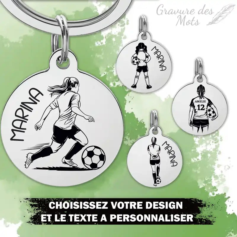 porte clé footballeuse avec gravure personnalisable