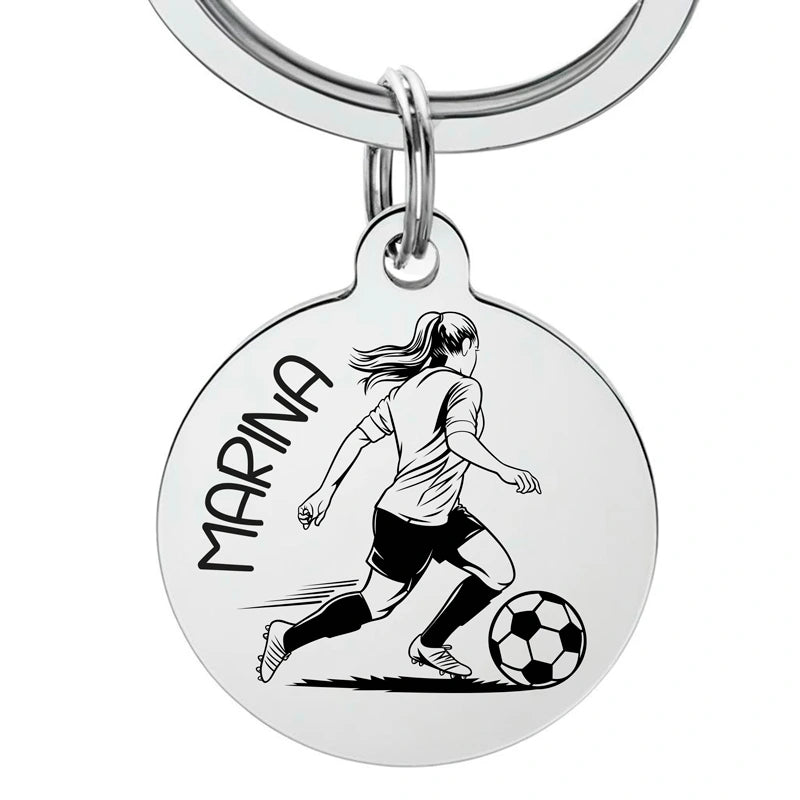 porte clé footballeuse avec gravure personnalisée