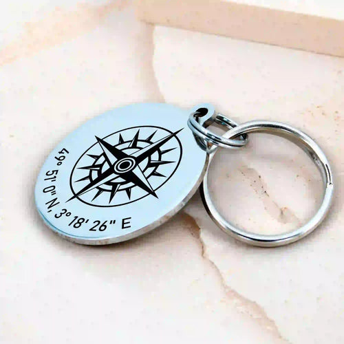 porte clé  personnalisé avec coordonnées géographiques gravées