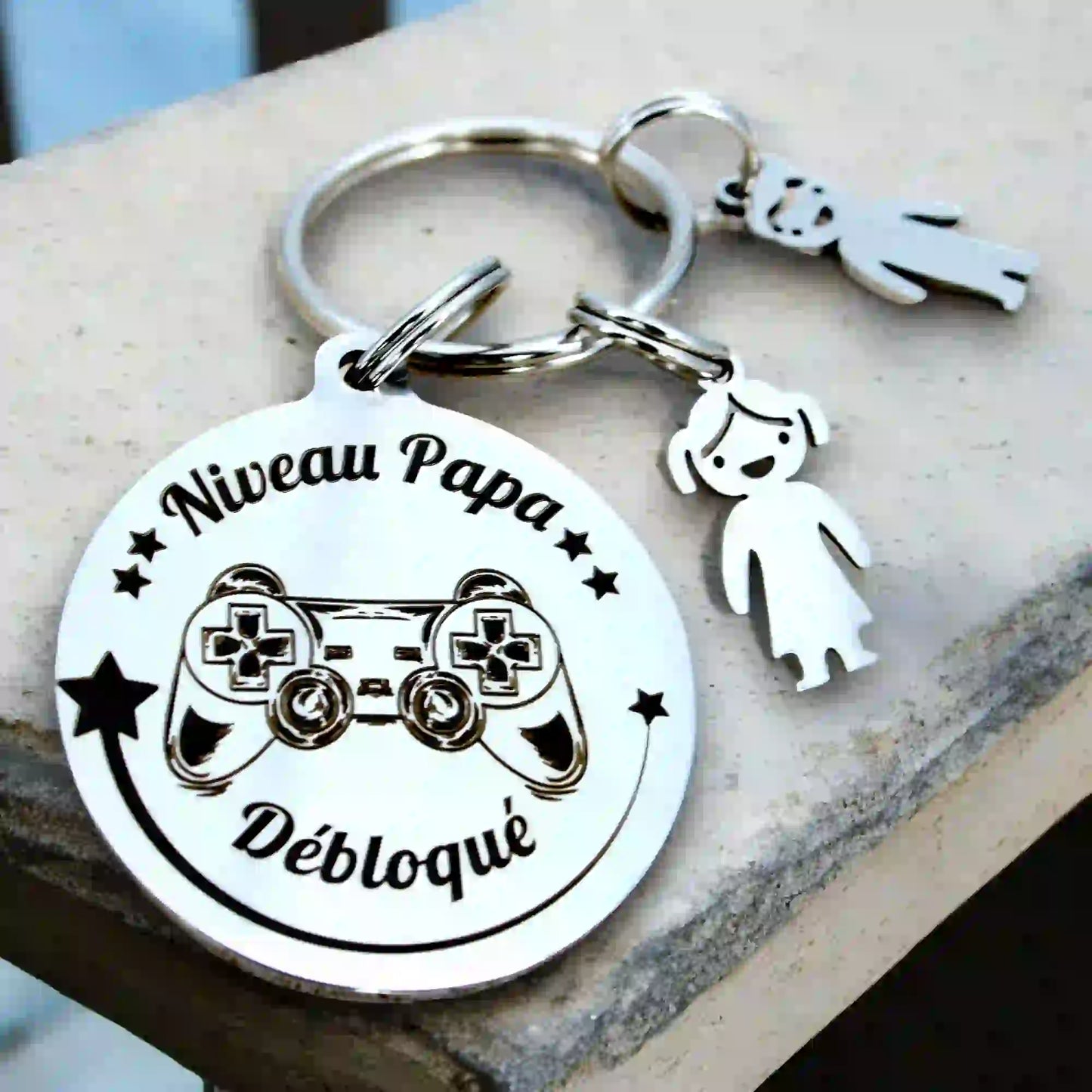 Porte-clés personnalisé pour papa, avec l'inscription "Niveau Papa Débloqué" 