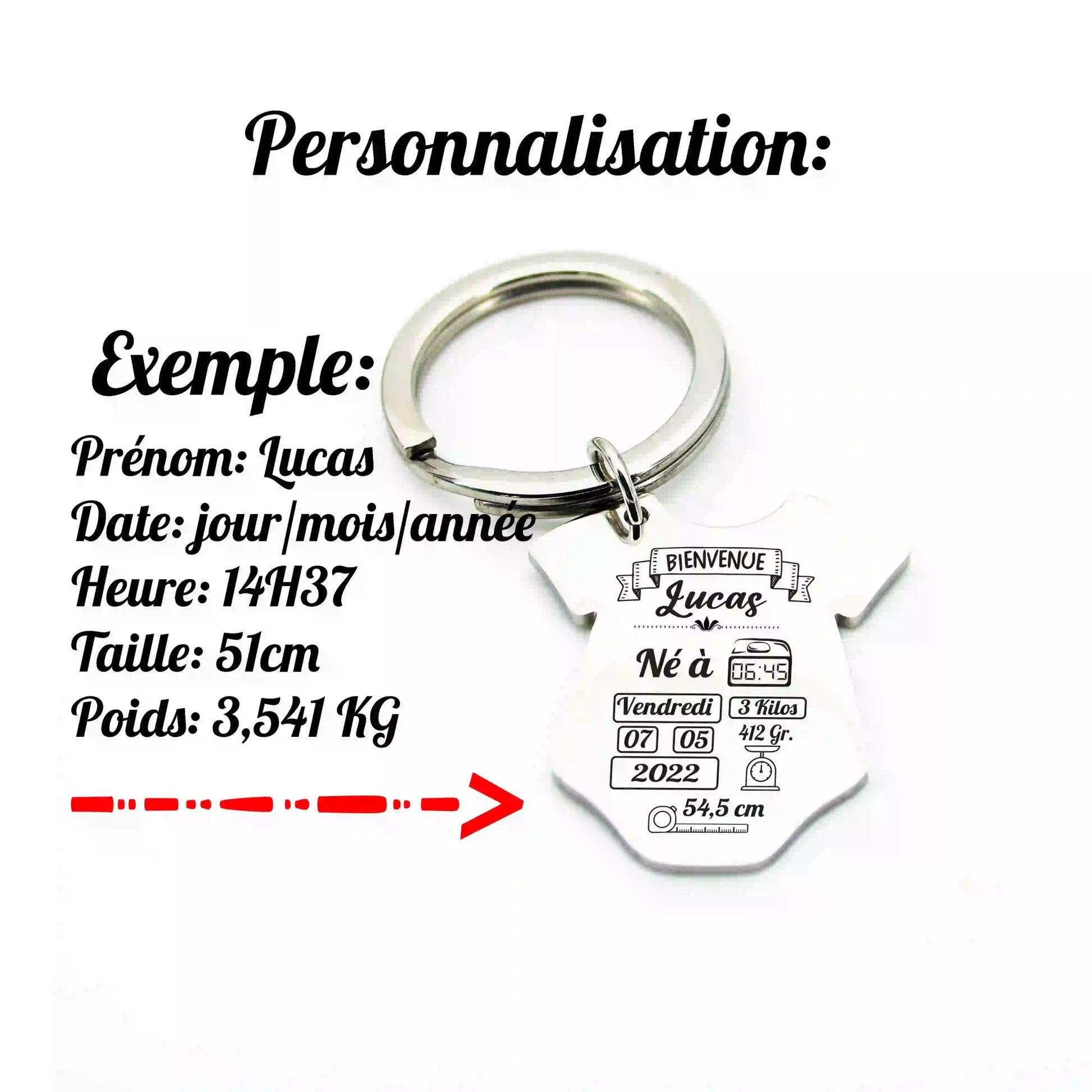 exemple de personnalisation porte clé personnalisé naissance bébé 