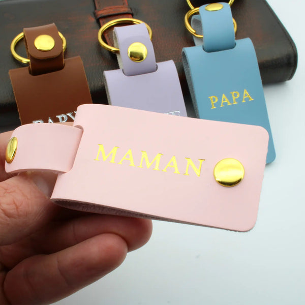 porte clé photo cuir rose pour maman