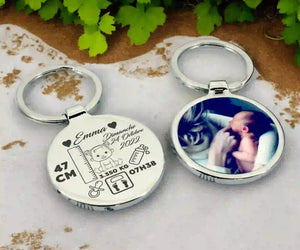 Porte-clé photo rond naissance bébé