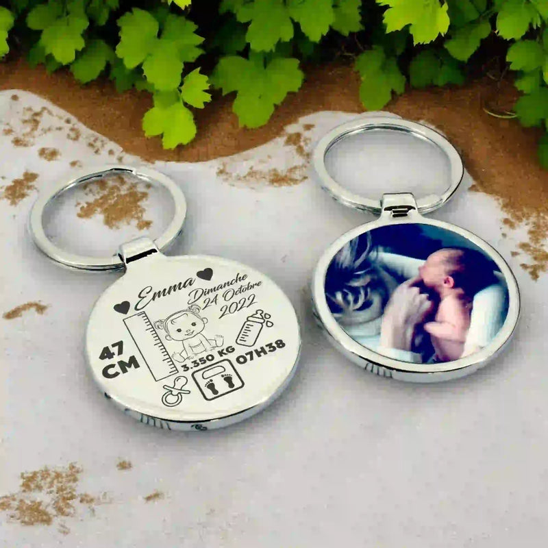 Porte clé photo naissance bébé personnalisé