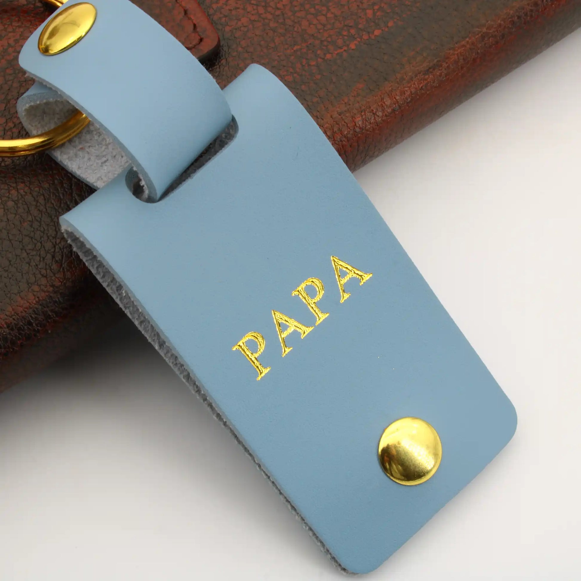 porte clé cuir avec photo personnalisé pour papa dorure or