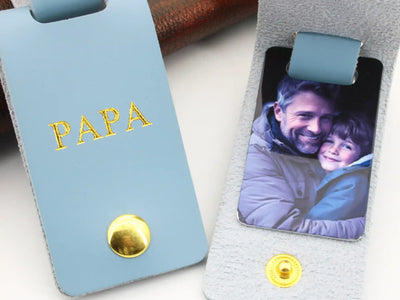 Porte-clé photo cuir papa