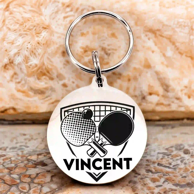 porte cle pingpong acier inoxydable gravure personnalisée