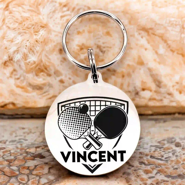 porte cle pingpong acier inoxydable gravure personnalisée