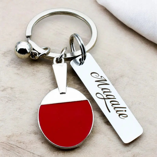 Porte-clé tennis de table personnalisé avec gravure d’un prénom et raquette
