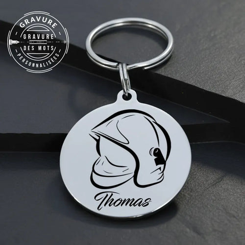 porte clé casque de pompiers avec gravure personnalisée prenom