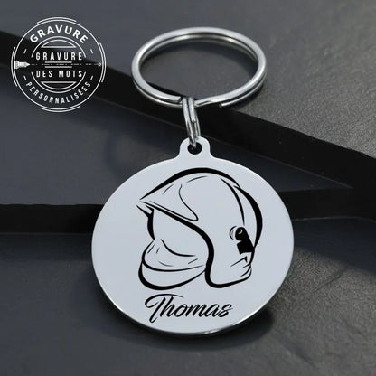 porte clé casque de pompiers avec gravure personnalisée prenom