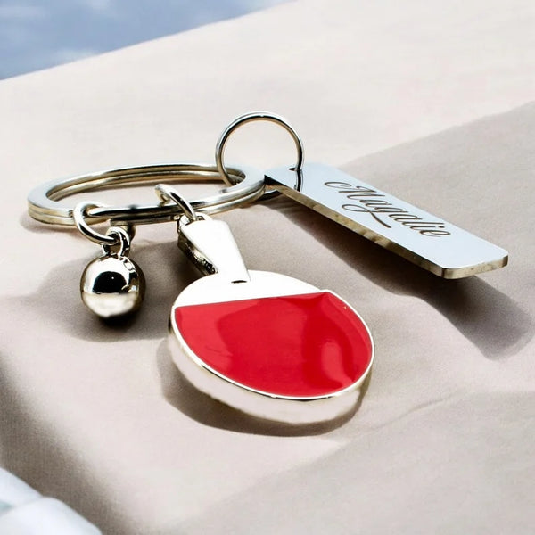 Porte-clé tennis de table personnalisé avec gravure d’un prénom et raquette