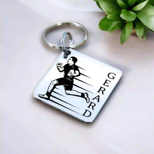 Porte-clé rugby personnalisé avec gravure d’un prénom et d'un joueur