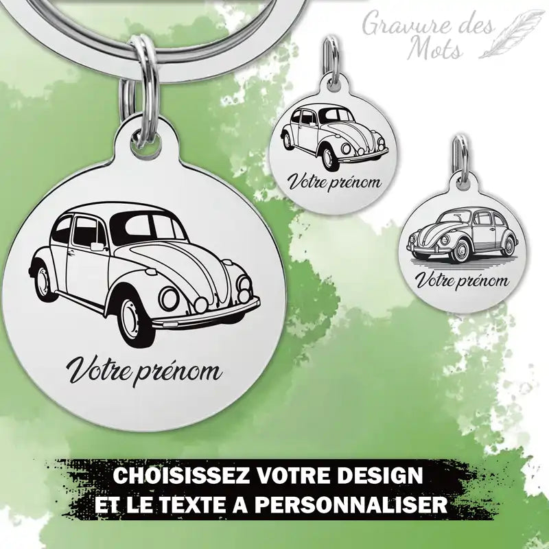 porte clé gravure personnalisée design au choix WV coccinelle