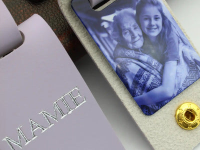 Porte-clé photo cuir mamie