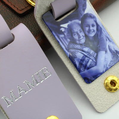Porte-clé photo personnalisée en cuir pour mamie