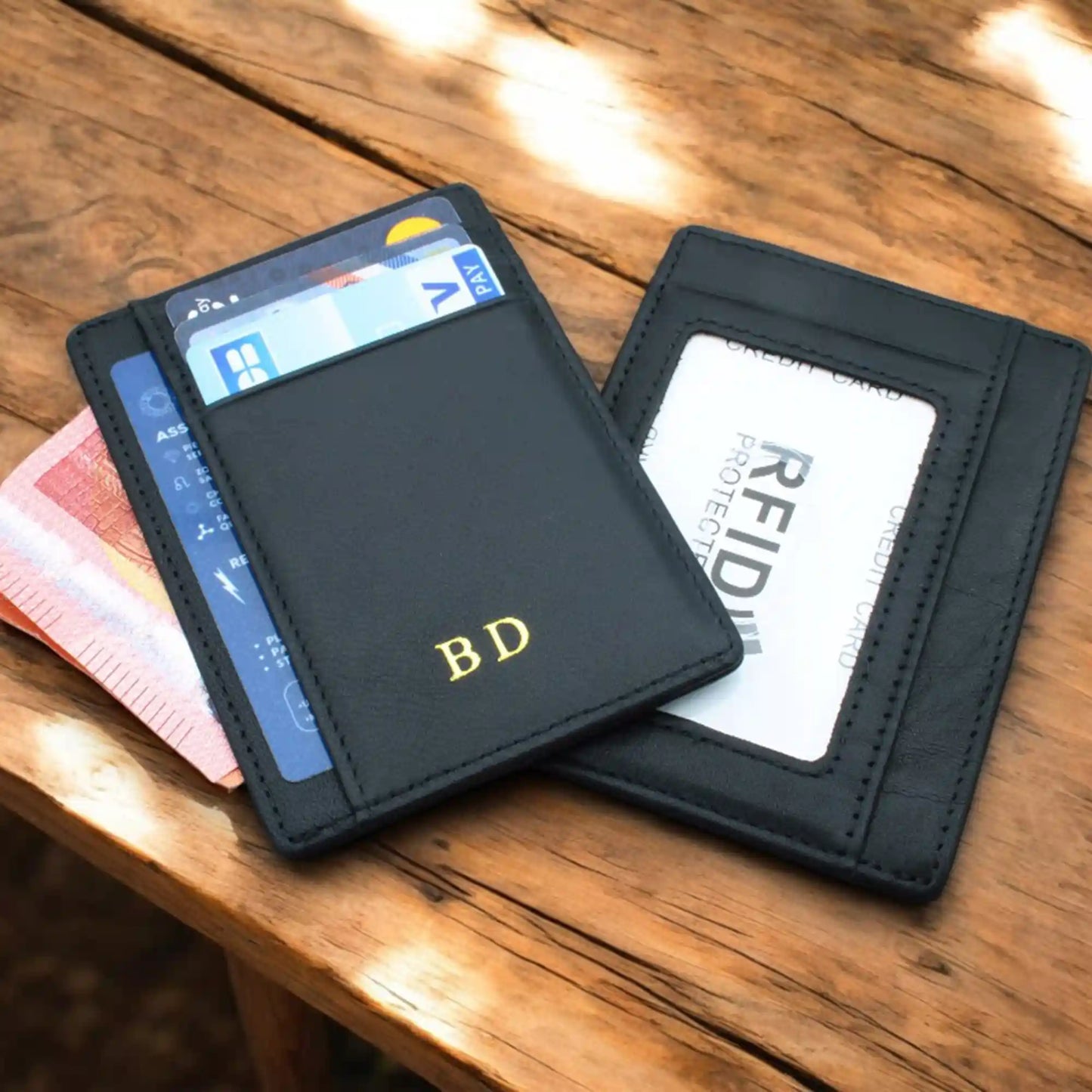 porte carte en cuir noir pour homme -RFID