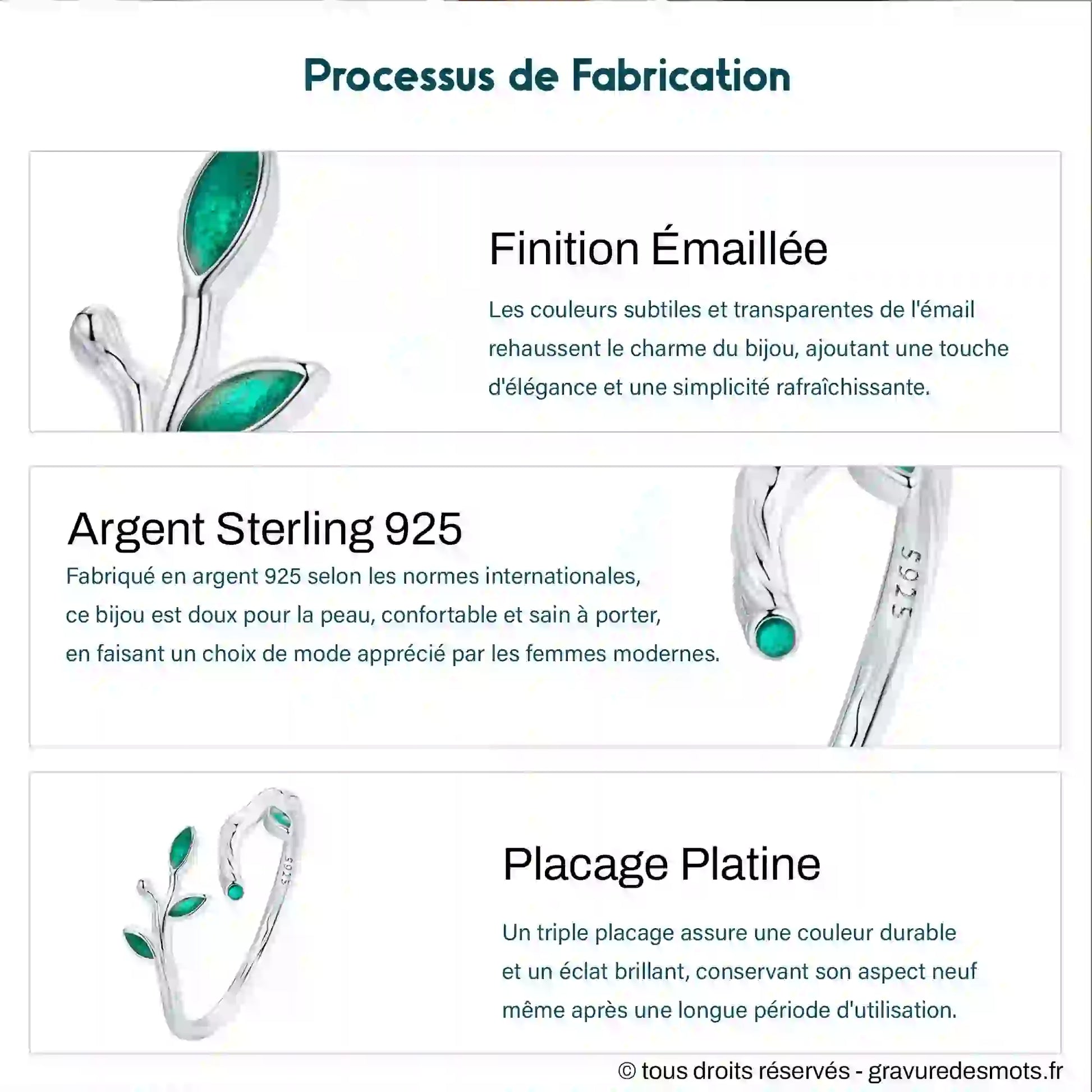 details de la Bague Fogliatano en argent 925 avec motif floral ajustable et raffiné