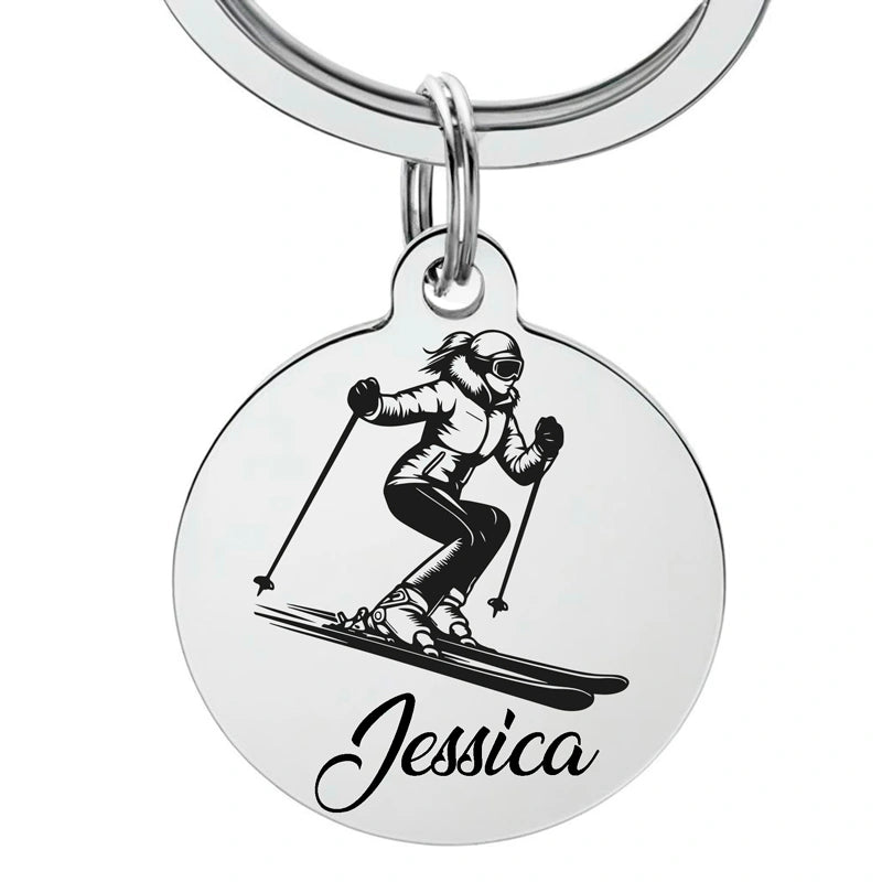 Porte-Clé Skieuse | gravure personnalisée prénom
