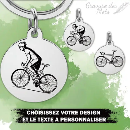 porte clé cycliste avec gravure personnalisée