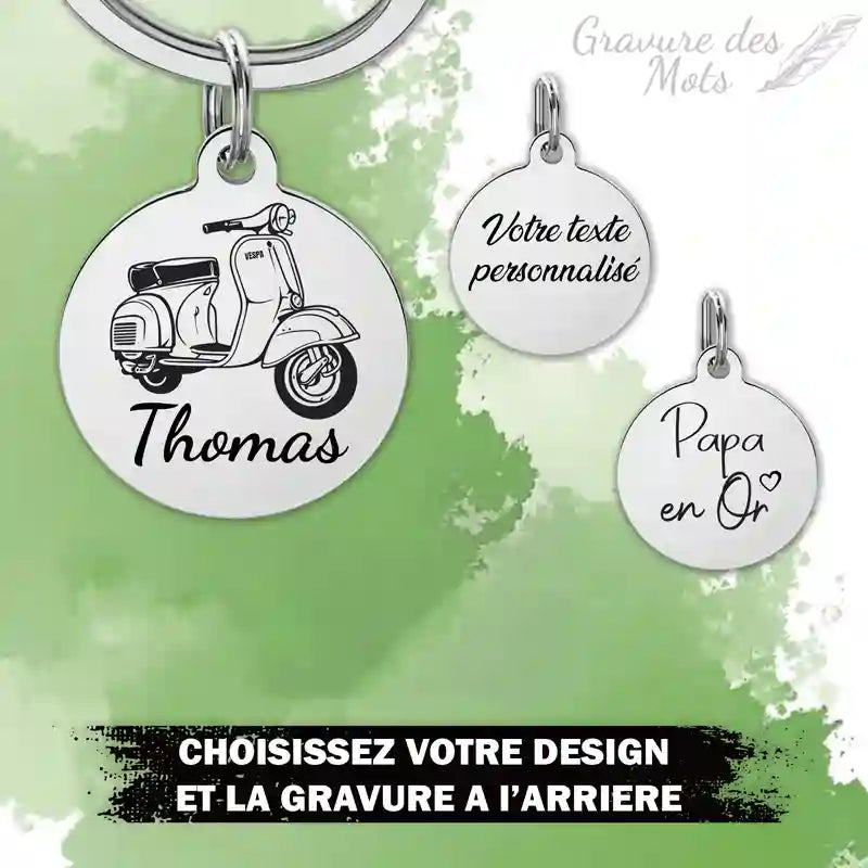 porte clé vespa avec gravure personnalisée à l' arriere