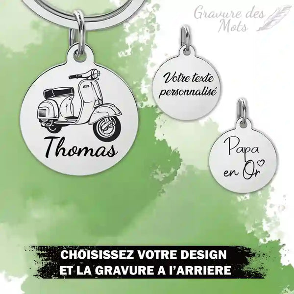 porte clé vespa avec gravure personnalisée à l' arriere